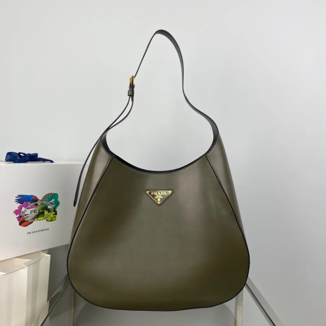 Rep PRADA Large leather shoulder bag with topstitching 0114