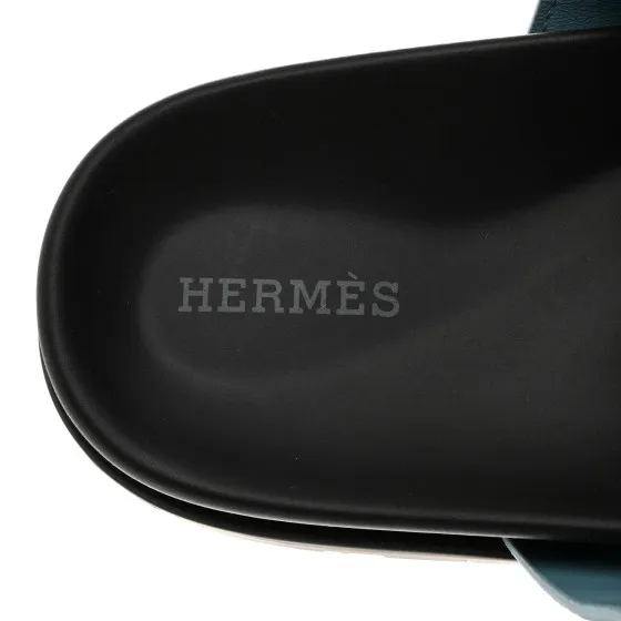 Rep HERMES Suede Goatskin Womens Chypre Sandals 37 Bleu Mineral 0126