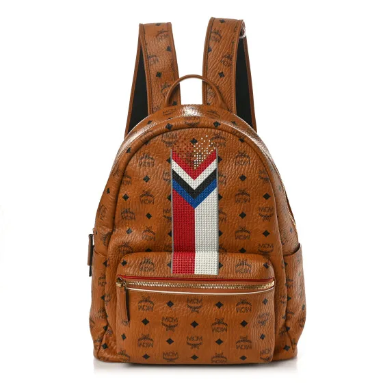 Rep MCM Visetos Chevron Stripe Medium Stark Backpack Cognac 0123