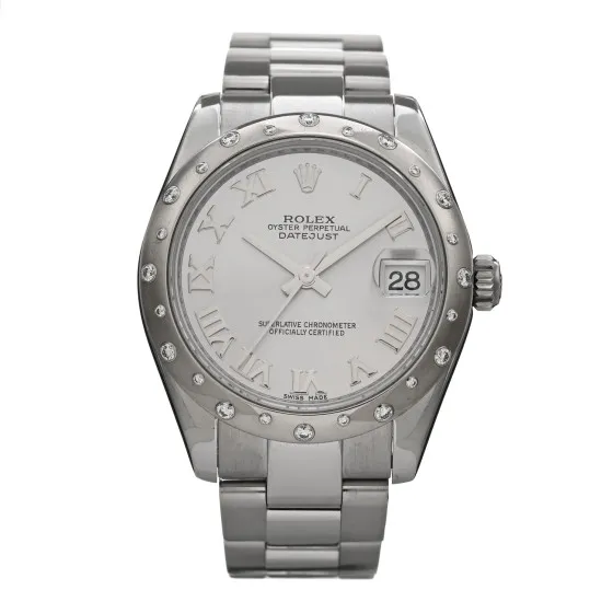 ROLEX Stainless Steel 18K White Gold Diamond 31mm Oyster Perpetual Datejust Watch Silver Roman 178344 0122