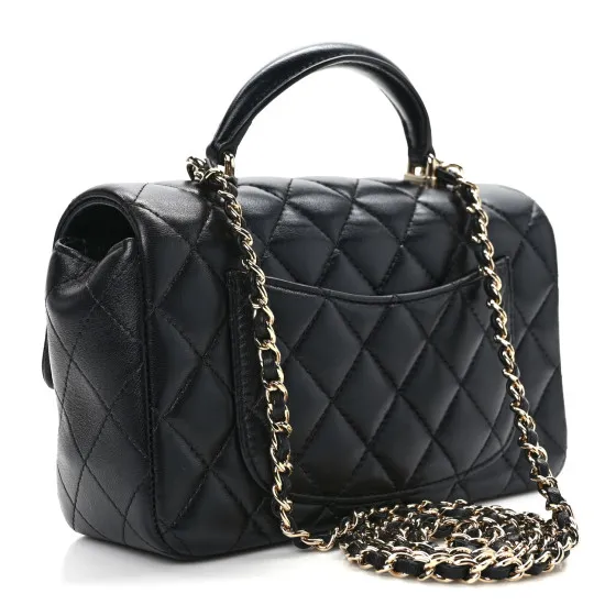 Rep CHANEL Lambskin Quilted Mini Top Handle Rectangular Flap Black 0123