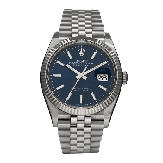 Rep ROLEX Stainless Steel 18K White Gold 36mm Oyster Perpetual Datejust Watch Bright Blue 126234 0118