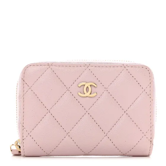 CHANEL Caviar Quilted Zip Coin Purse Light Pink 0112