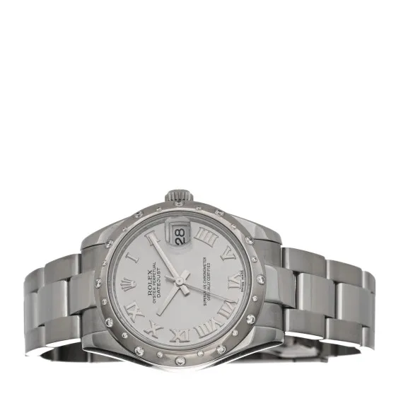 Rep ROLEX Stainless Steel 18K White Gold Diamond 31mm Oyster Perpetual Datejust Watch Silver Roman 178344 0122