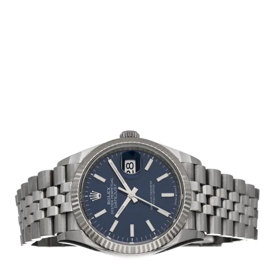 Rep ROLEX Stainless Steel 18K White Gold 36mm Oyster Perpetual Datejust Watch Bright Blue 126234 0118