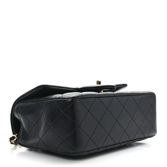 Rep CHANEL Lambskin Quilted Mini Top Handle Rectangular Flap Black 0123