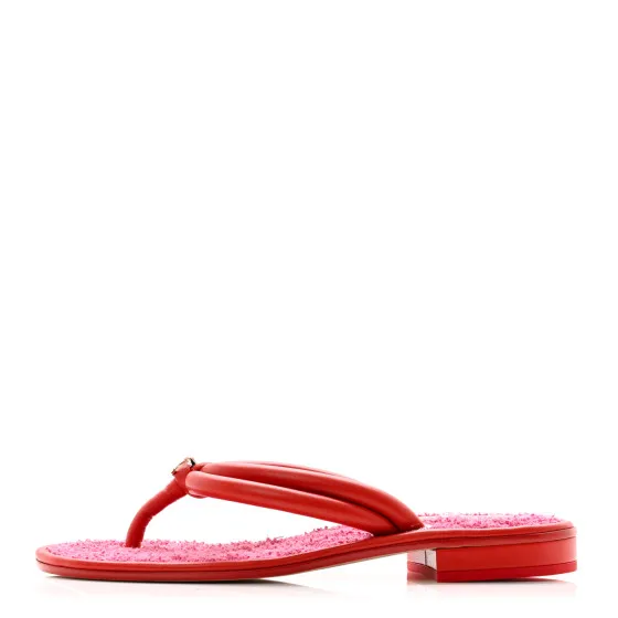 CHANEL Lambskin Terry Cloth CC Thong Sandals 37.5 Pink 0112