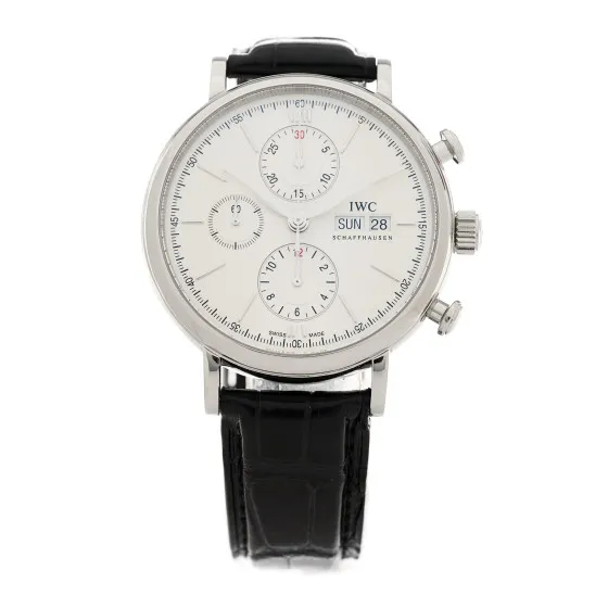 IWC Stainless Steel Alligator 42mm Portofino Chronograph Automatic Watch White IW391027 0118