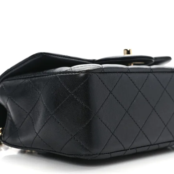 Rep CHANEL Lambskin Quilted Mini Top Handle Rectangular Flap Black 0123