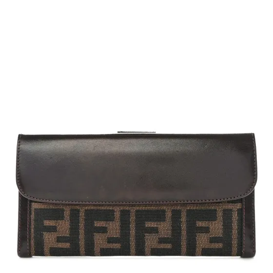 FENDI Zucca Calfskin Continental Flap Wallet Tobacco 0112