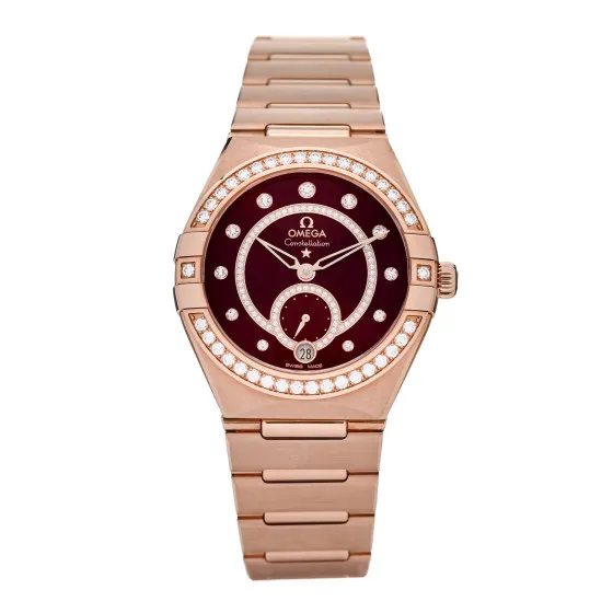 OMEGA 18K Sedna Gold Diamond Bezel 34mm Constellation Small Seconds Quartz Watch Red 131.55.34.20.61.001 0118