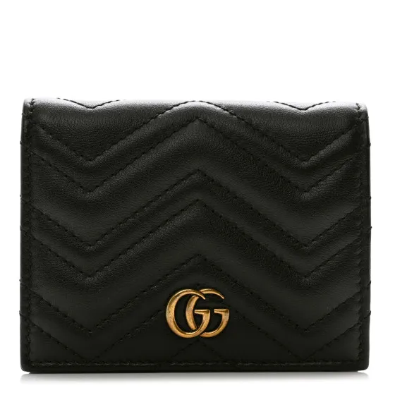 GUCCI Calfskin Matelasse GG Marmont Card Case Black 0112