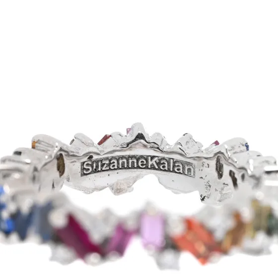 Rep SUZANNE KALAN 18K White Gold Diamond Sapphire Frenzy Rainbow Eternity Band Ring 54 7 0129